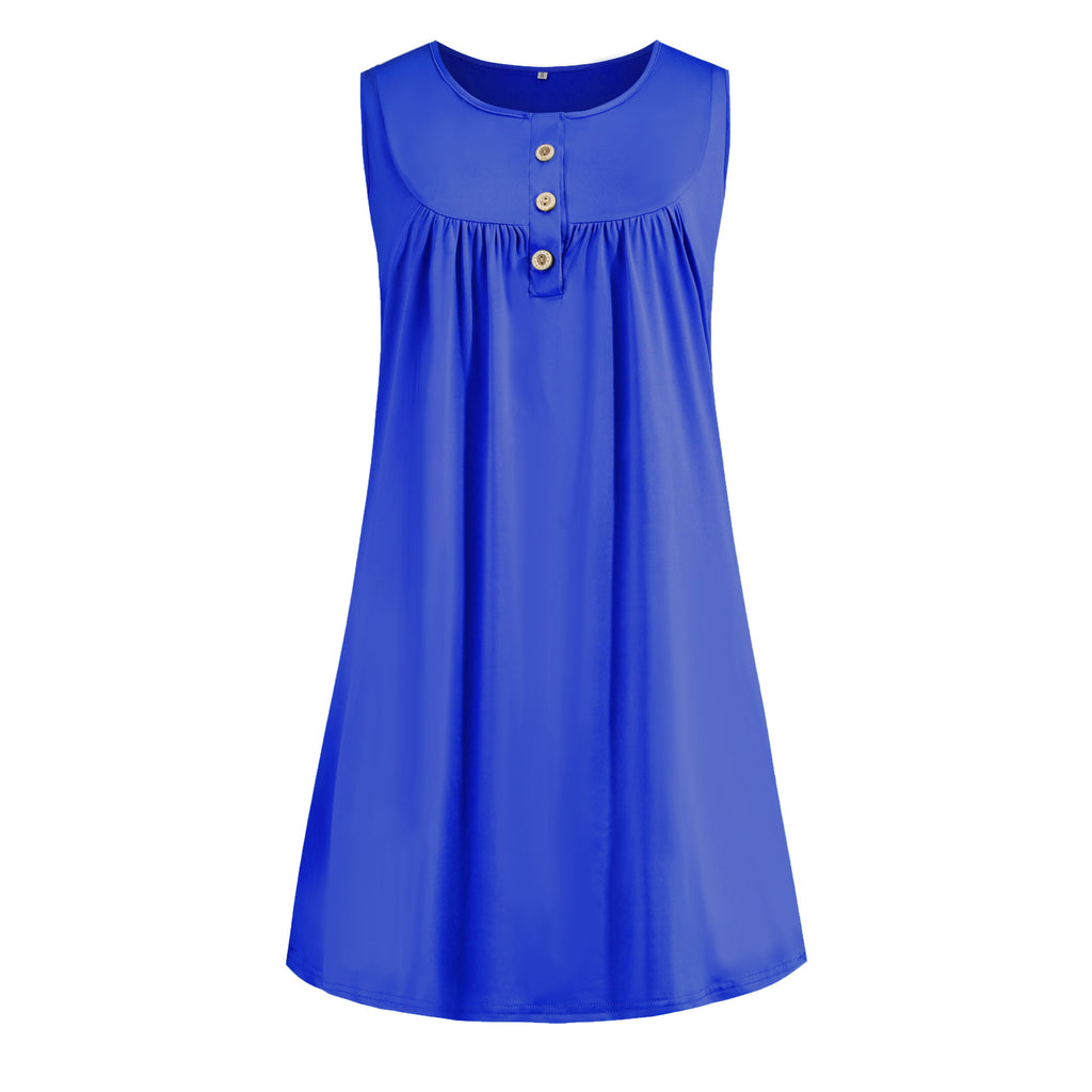 2024 spring and summer pajamas new European and American women's wish Amazon button pleated vest casual sleeveless dress