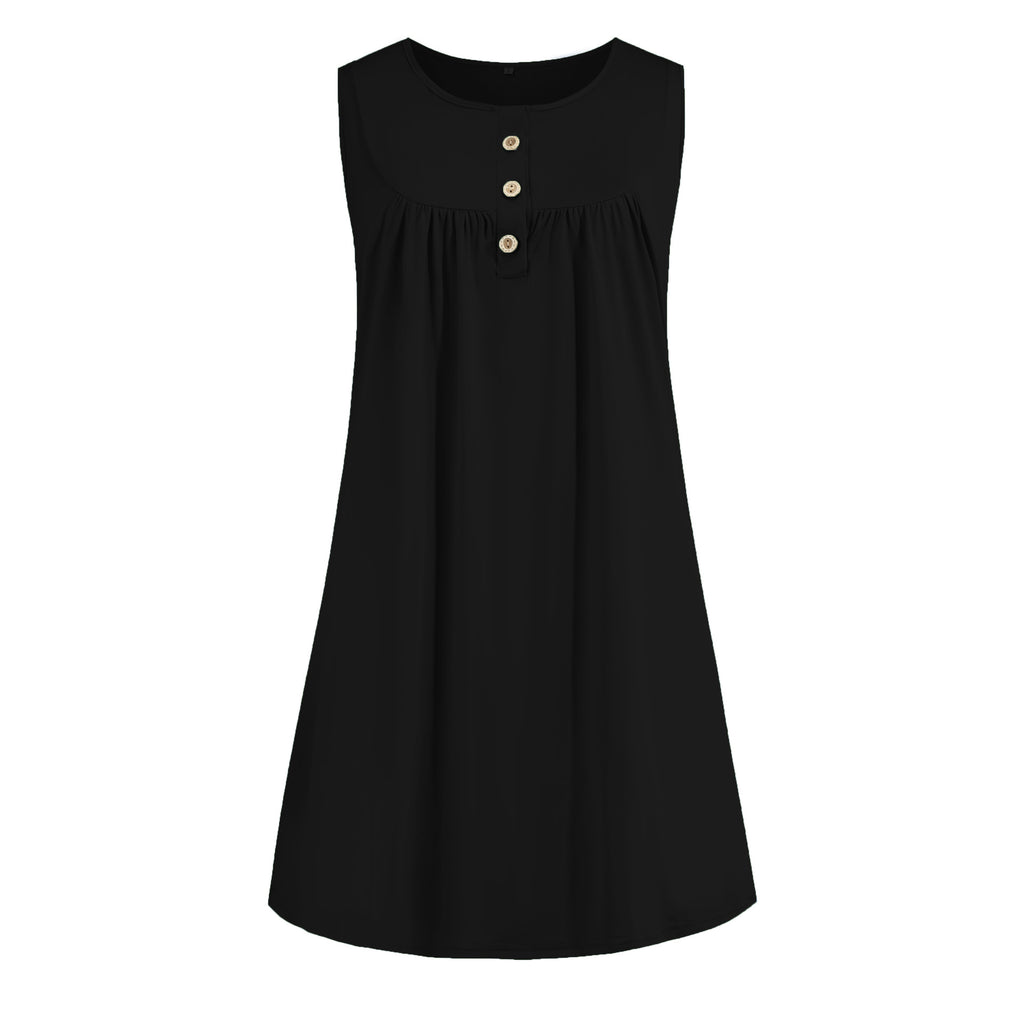 2024 spring and summer pajamas new European and American women's wish Amazon button pleated vest casual sleeveless dress