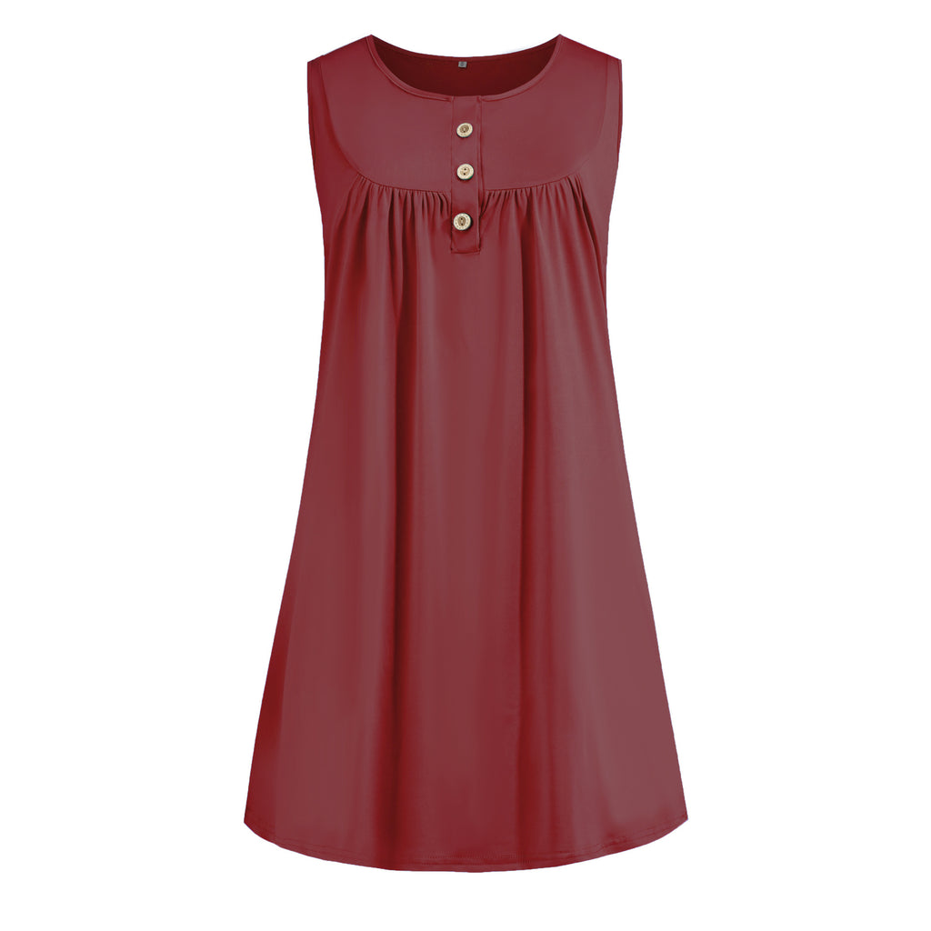 2024 spring and summer pajamas new European and American women's wish Amazon button pleated vest casual sleeveless dress