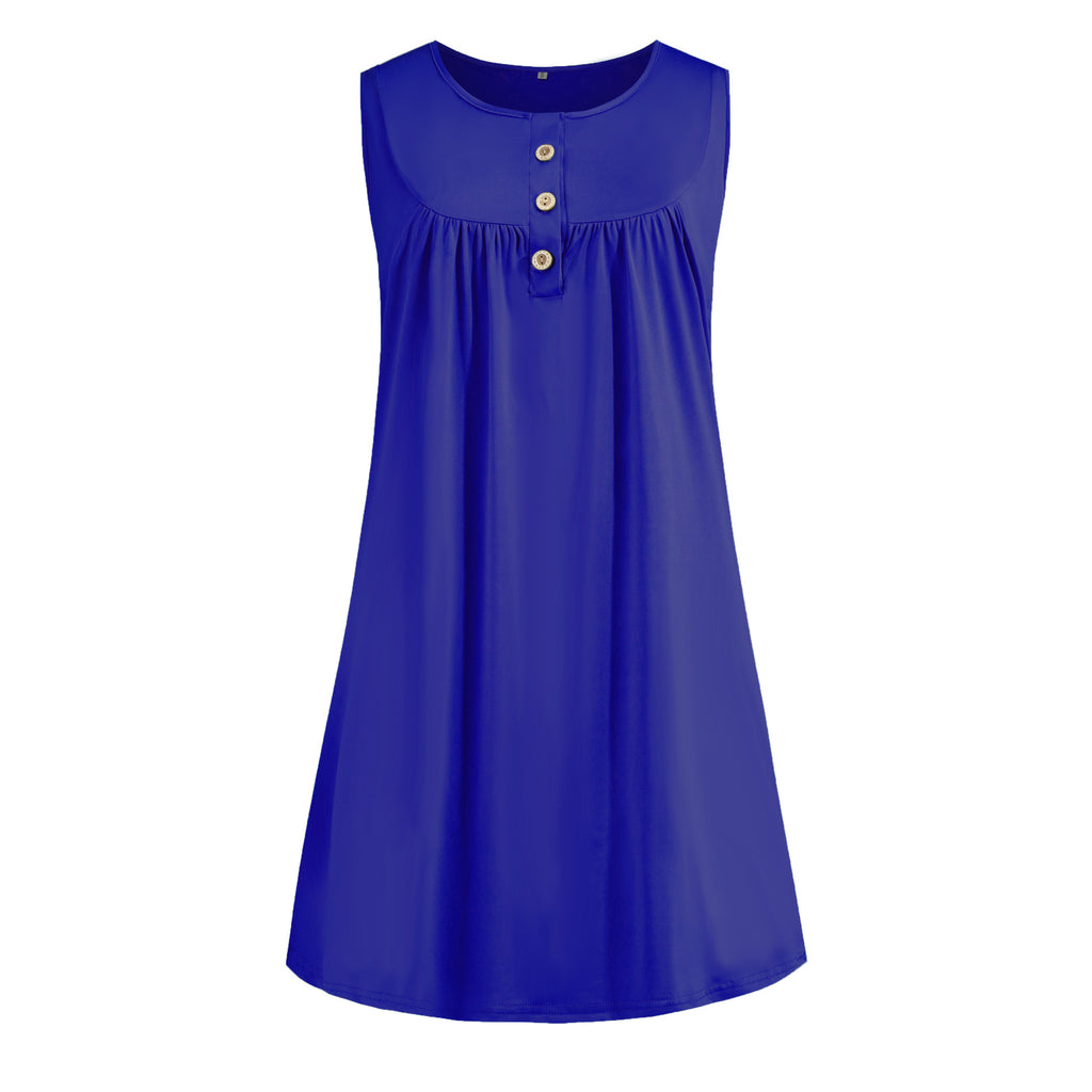 2024 spring and summer pajamas new European and American women's wish Amazon button pleated vest casual sleeveless dress