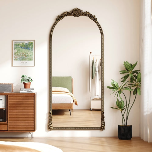 Full-Length Mirror – Ornate Wood Frame Antique Gold 33.07" x 73.03"