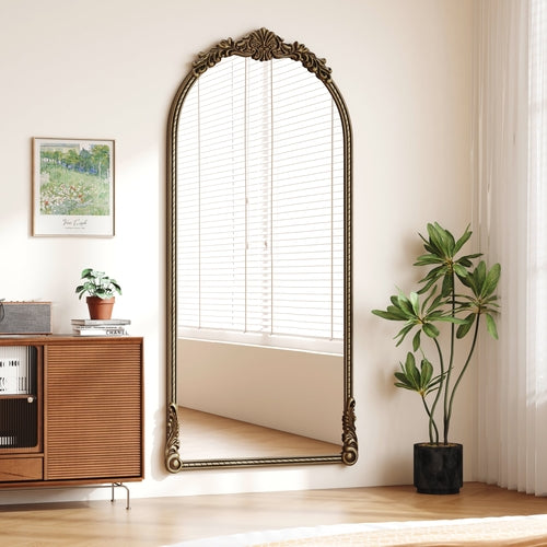 Full-Length Mirror – Ornate Wood Frame Antique Gold 33.07" x 73.03"