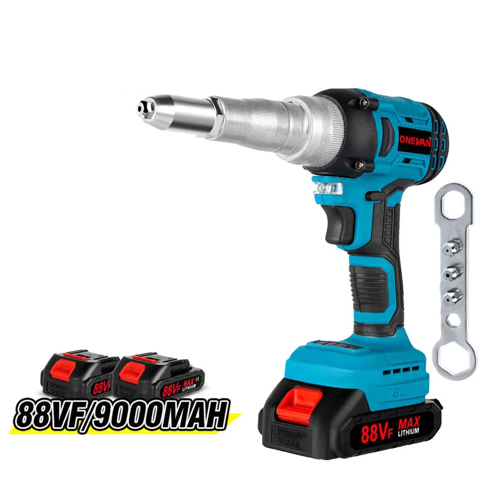20000N Brushless Electric Rivet Gun 2.4-5.0mm Cordless Rivet Nut Gun Drill Insert Automatic Riveting Tool DIY Onevan 18V Battery