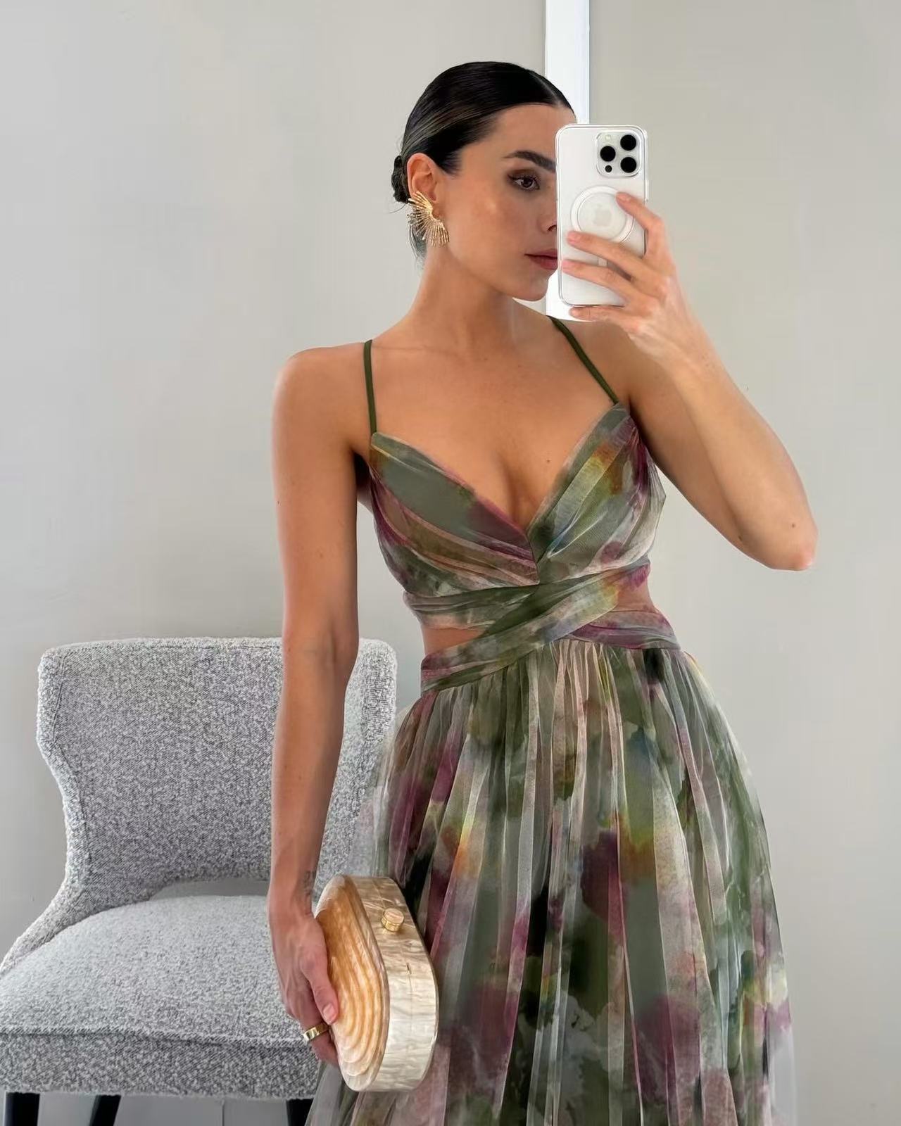 2026 New Spring Summer Collection New Mesh Printed Casual Party Suspender Dress for Club Holidays