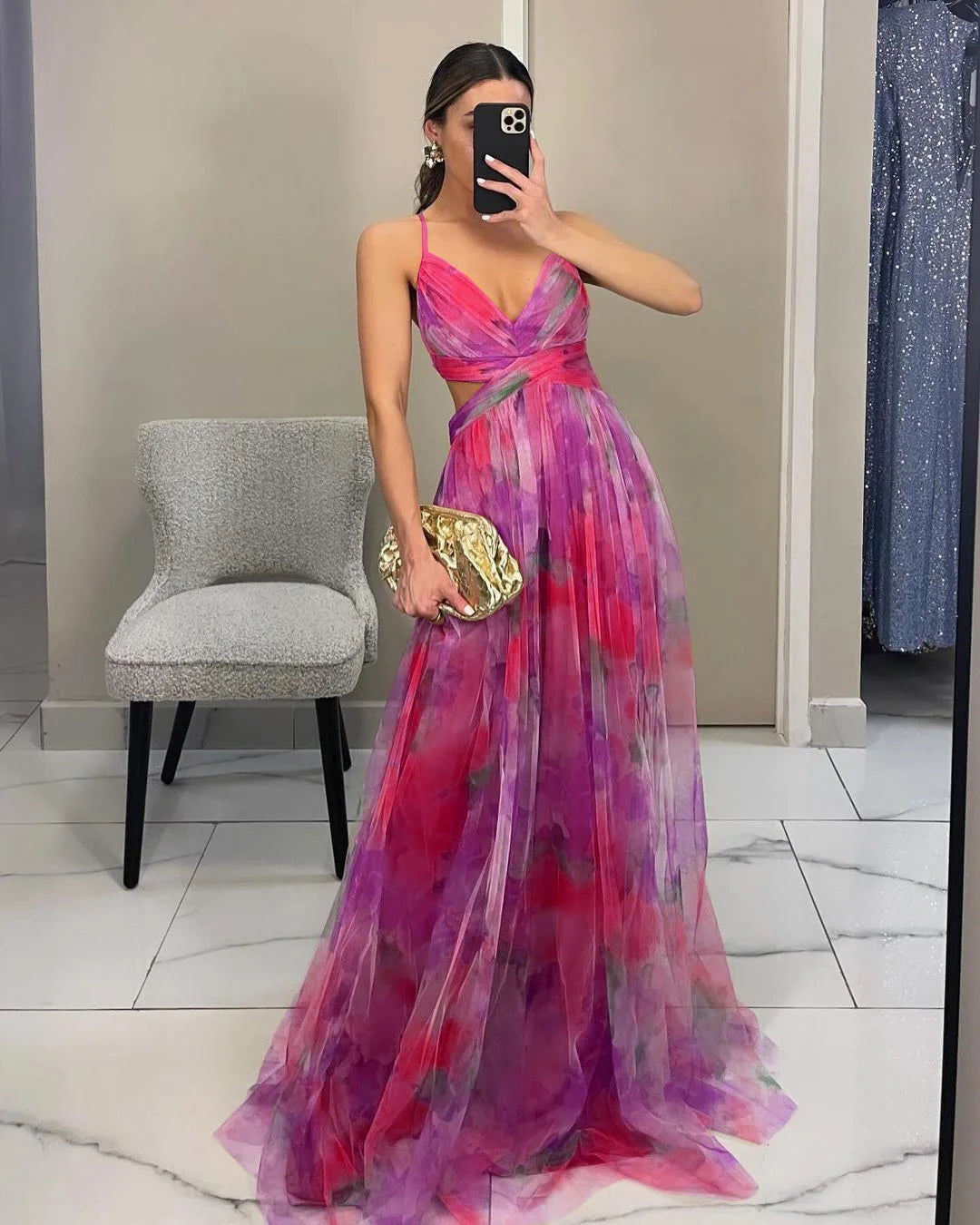 European and American Spring and Summer New Mesh Printing Slip Dress Ins Holiday Leisure Party Island Vacation Skirt