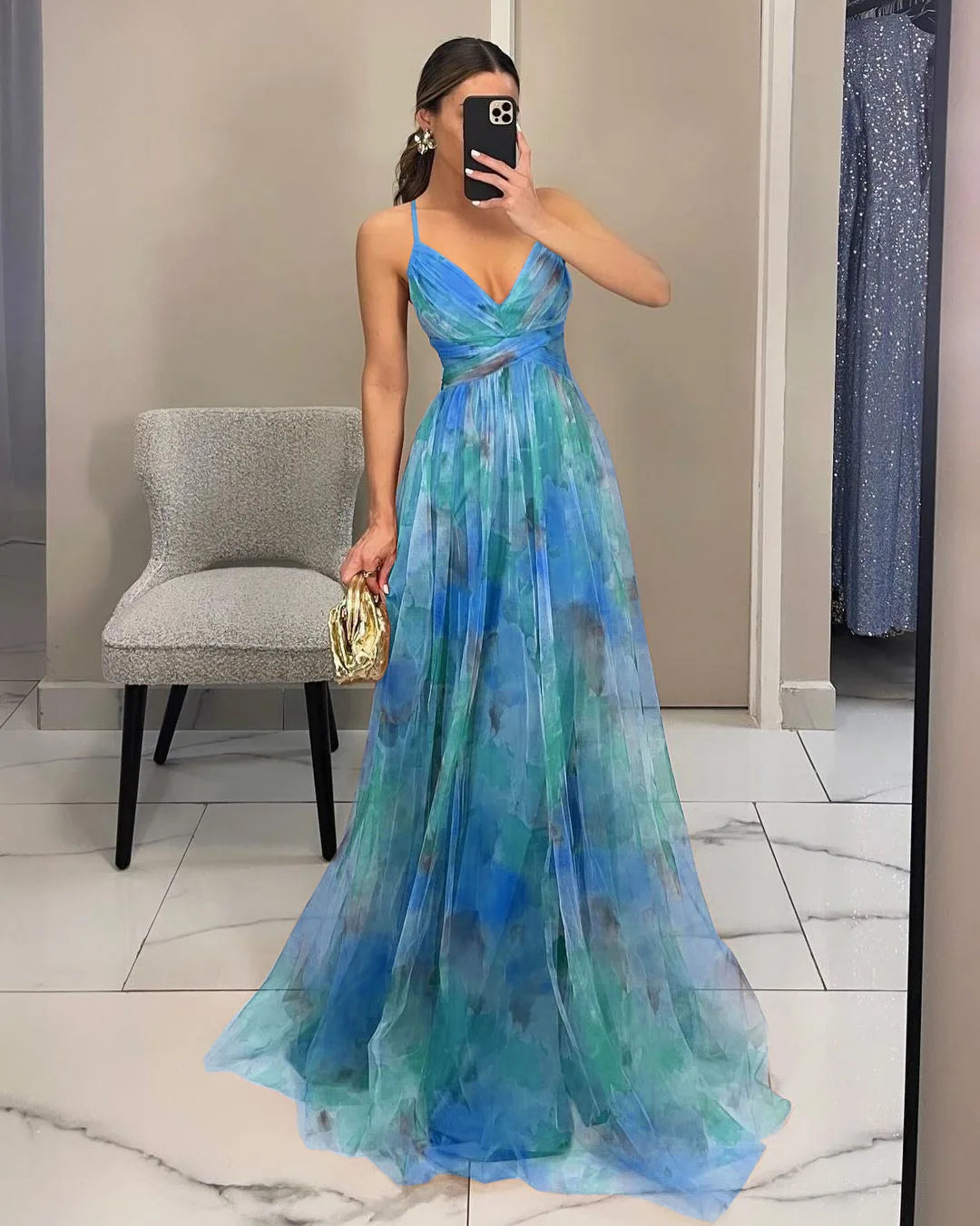 European and American Spring and Summer New Mesh Printing Slip Dress Ins Holiday Leisure Party Island Vacation Skirt