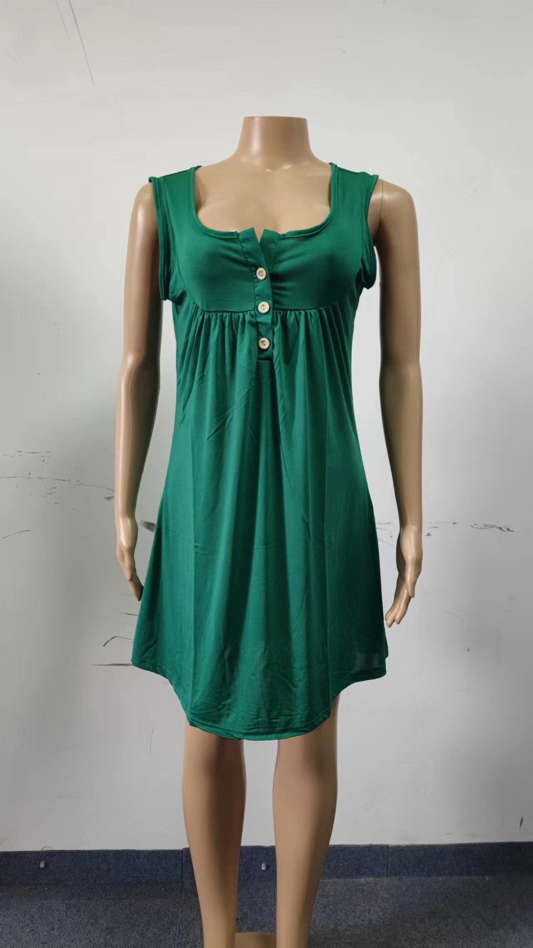 2024 spring and summer pajamas new European and American women's wish Amazon button pleated vest casual sleeveless dress