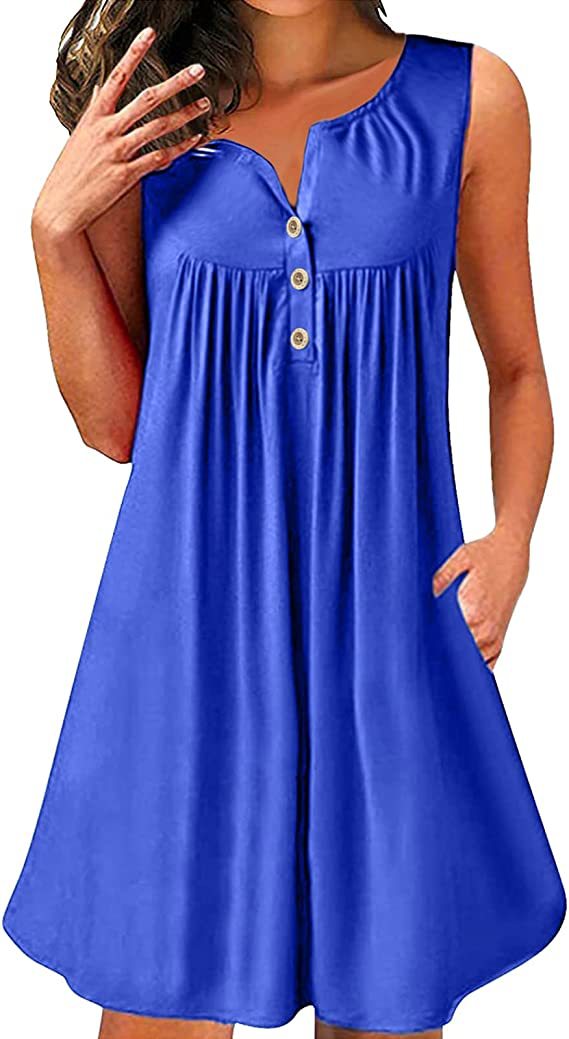 2024 spring and summer pajamas new European and American women's wish Amazon button pleated vest casual sleeveless dress