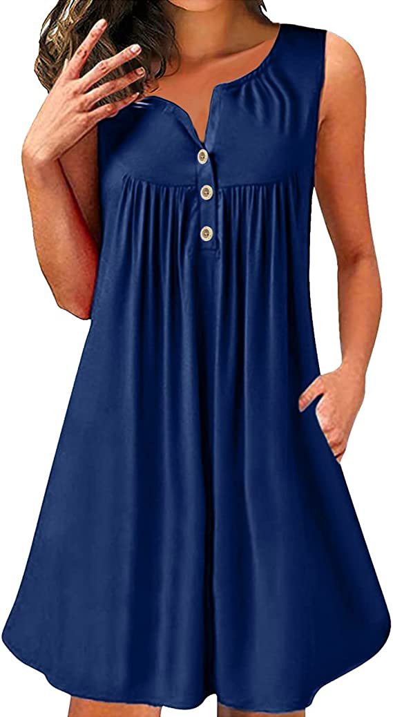 2024 spring and summer pajamas new European and American women's wish Amazon button pleated vest casual sleeveless dress