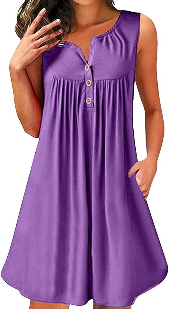 2024 spring and summer pajamas new European and American women's wish Amazon button pleated vest casual sleeveless dress