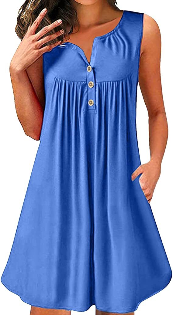 2024 spring and summer pajamas new European and American women's wish Amazon button pleated vest casual sleeveless dress