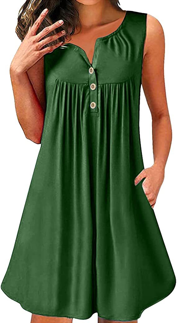2024 spring and summer pajamas new European and American women's wish Amazon button pleated vest casual sleeveless dress