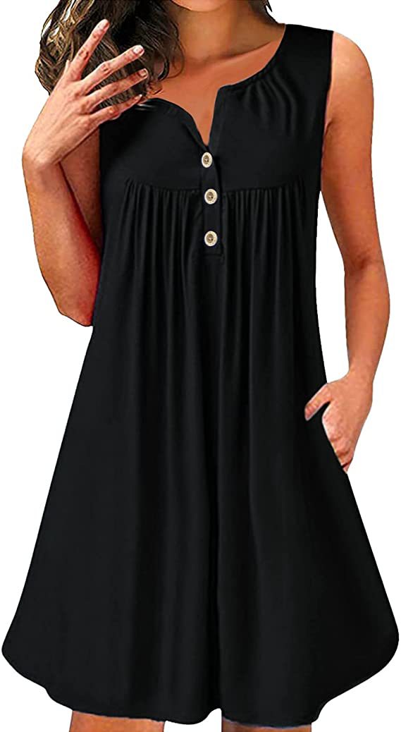 2024 spring and summer pajamas new European and American women's wish Amazon button pleated vest casual sleeveless dress