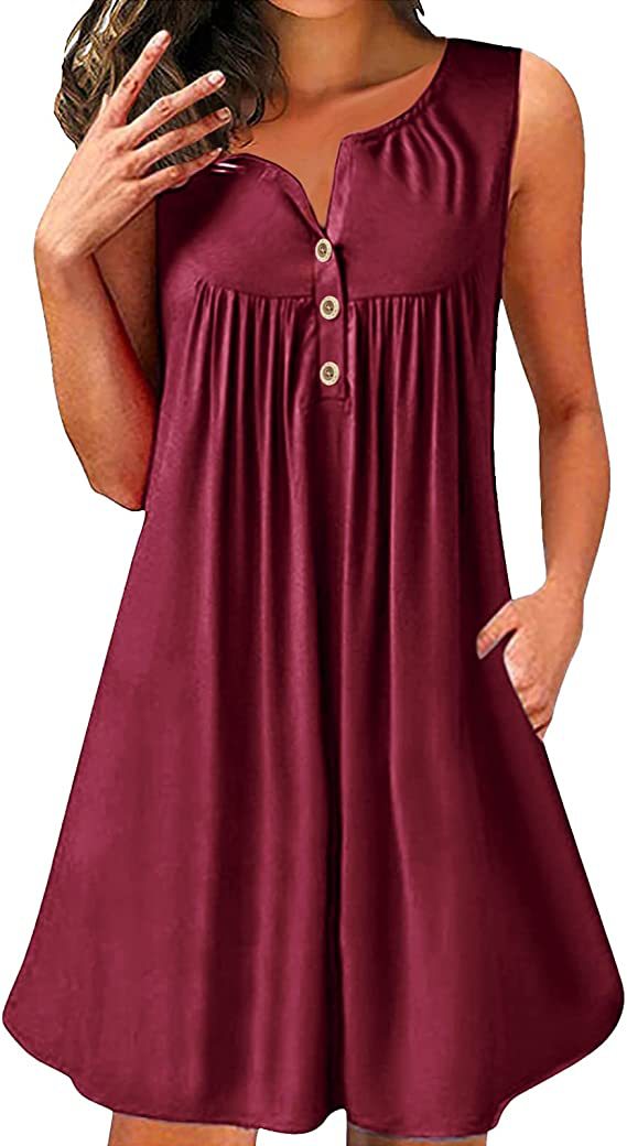 2024 spring and summer pajamas new European and American women's wish Amazon button pleated vest casual sleeveless dress