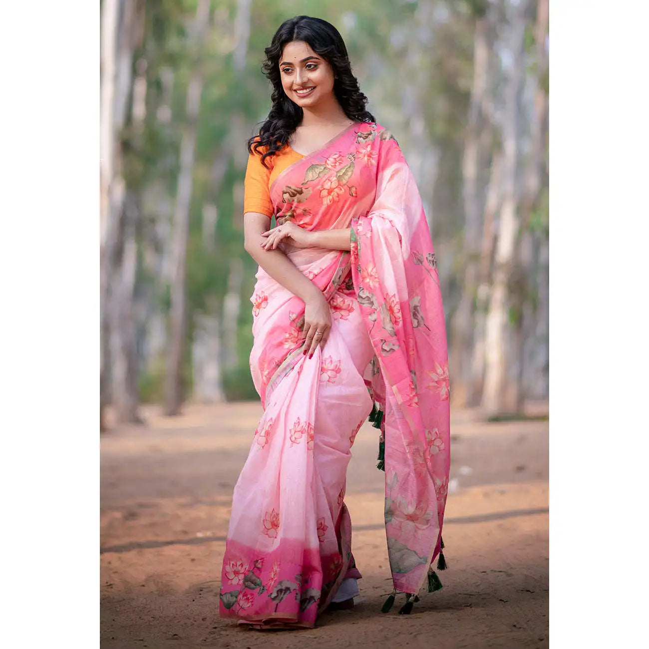 Baby Pink Chanderi Silk Pichwai Printed Saree Zari Woven Border Featuring Dory Indian Pakistani Ethnic Party Summer Winter