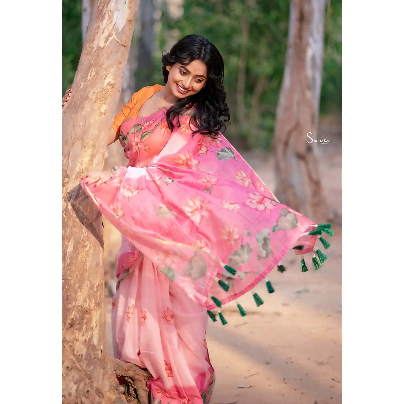 Baby Pink Chanderi Silk Pichwai Printed Saree Zari Woven Border Featuring Dory Indian Pakistani Ethnic Party Summer Winter